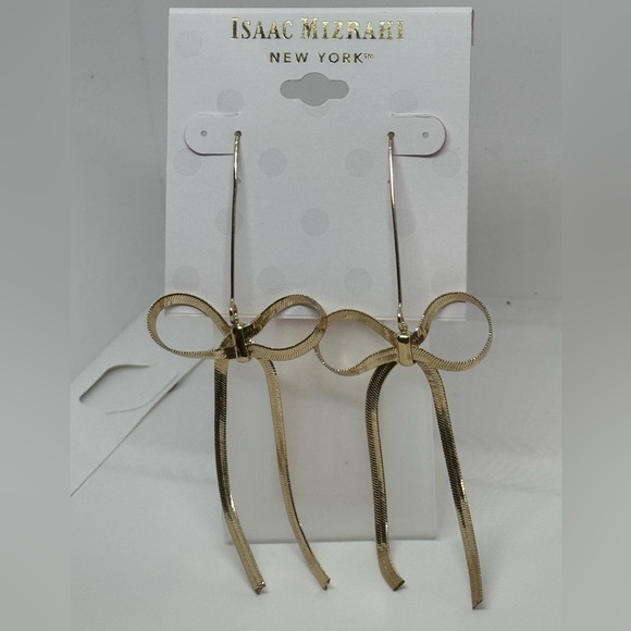 ISAAC MIZRAHI Gold Tone Dangling Bow Hook Earrings - Picture 4 of 7